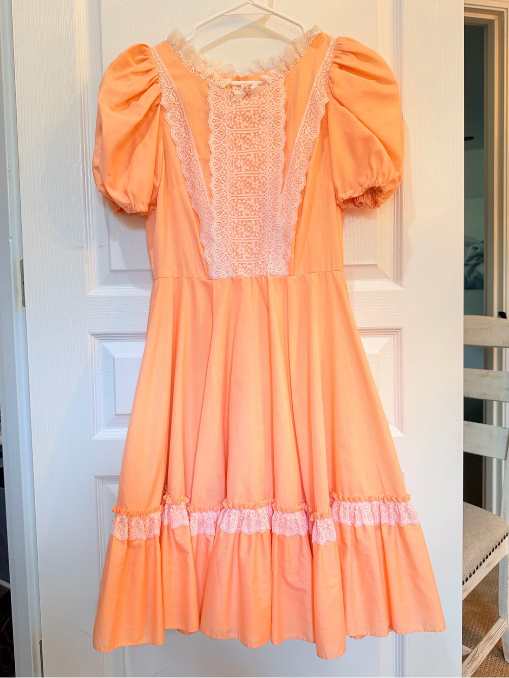 Vintage STEAL 50’s Peach Lace-Trim Puff Sleeve Dress